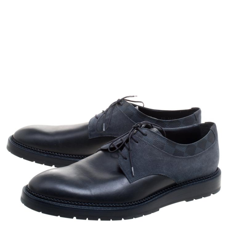 Pre Owned Louis Vuitton Blue Leather and Suede Lace Up Derby Size 42