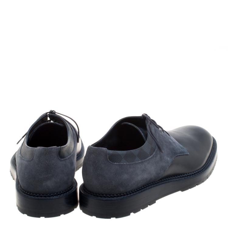 Pre Owned Louis Vuitton Blue Leather and Suede Lace Up Derby Size 42