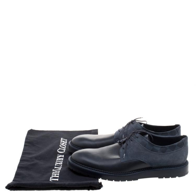 Pre Owned Louis Vuitton Blue Leather and Suede Lace Up Derby Size 42
