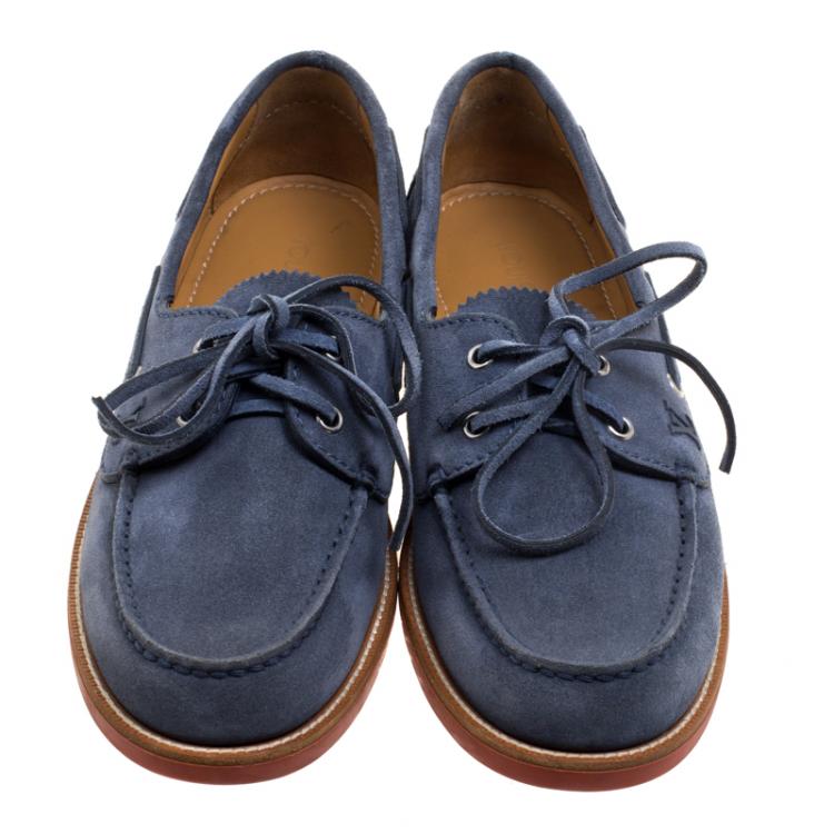 Pre Owned Louis Vuitton Blue Suede Boat Loafers Size 41.5