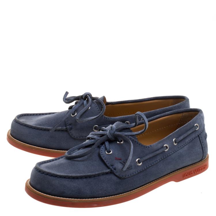 Pre Owned Louis Vuitton Blue Suede Boat Loafers Size 41.5