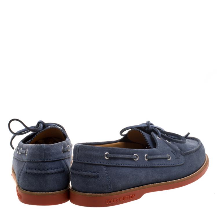 Pre Owned Louis Vuitton Blue Suede Boat Loafers Size 41.5