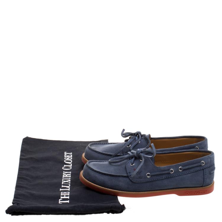 Pre Owned Louis Vuitton Blue Suede Boat Loafers Size 41.5