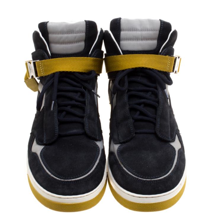 Pre Owned Louis Vuitton Two Tone Suede and Nylon High Top Sneakers Size 42