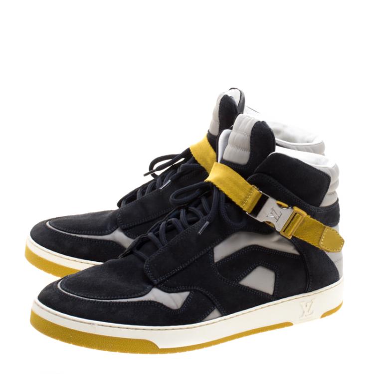 Pre Owned Louis Vuitton Two Tone Suede and Nylon High Top Sneakers Size 42
