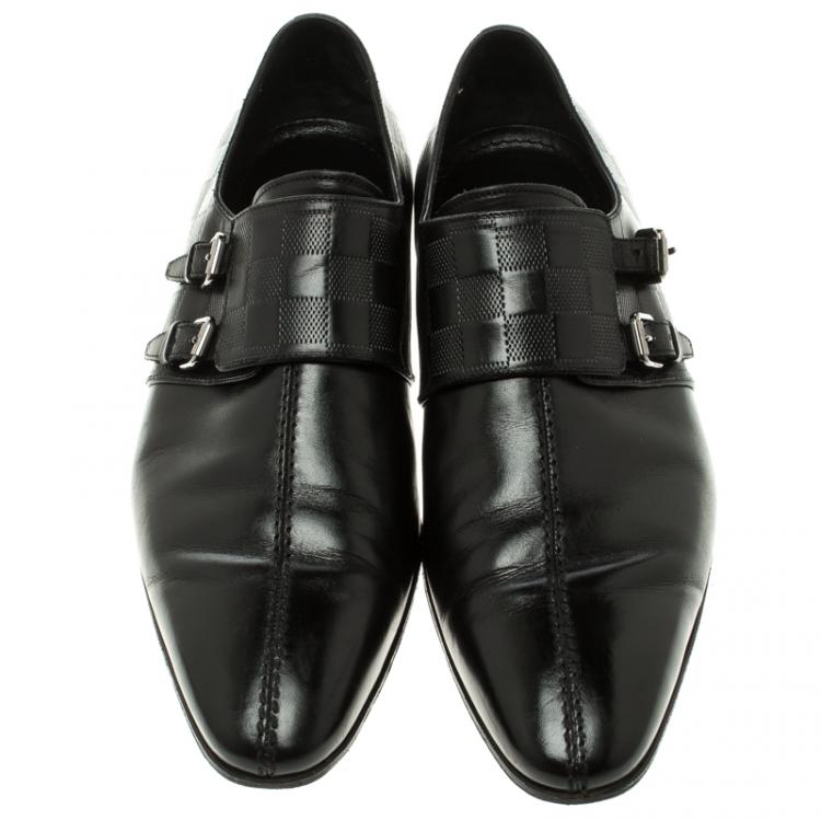 Pre Owned Louis Vuitton Black Infini Leather Buckle Derby Shoes Size 42