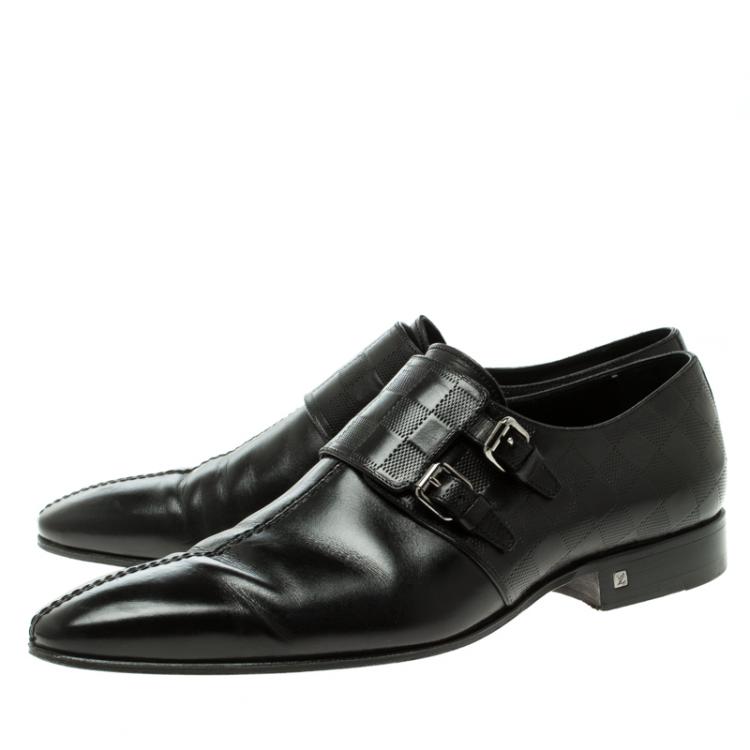 Pre Owned Louis Vuitton Black Infini Leather Buckle Derby Shoes Size 42