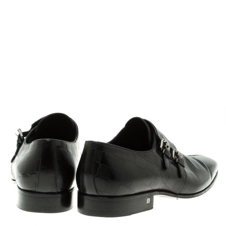 Pre Owned Louis Vuitton Black Infini Leather Buckle Derby Shoes Size 42