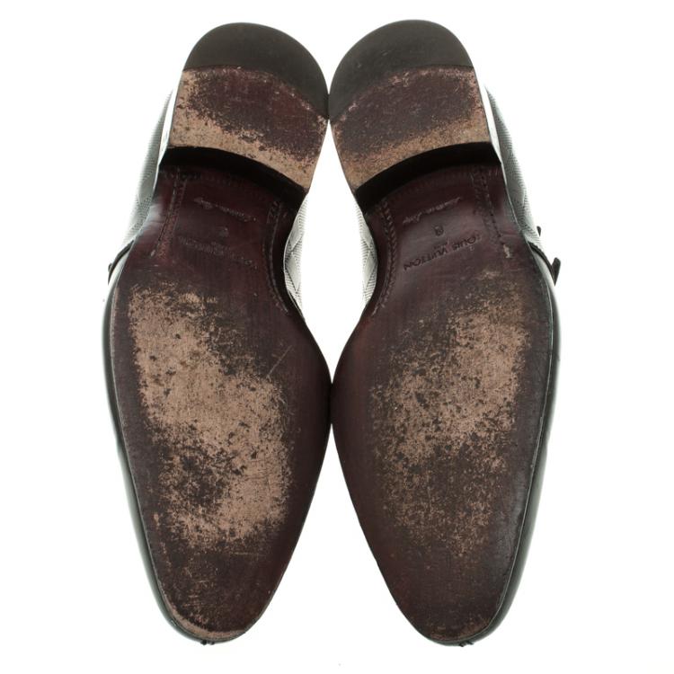Pre Owned Louis Vuitton Black Infini Leather Buckle Derby Shoes Size 42
