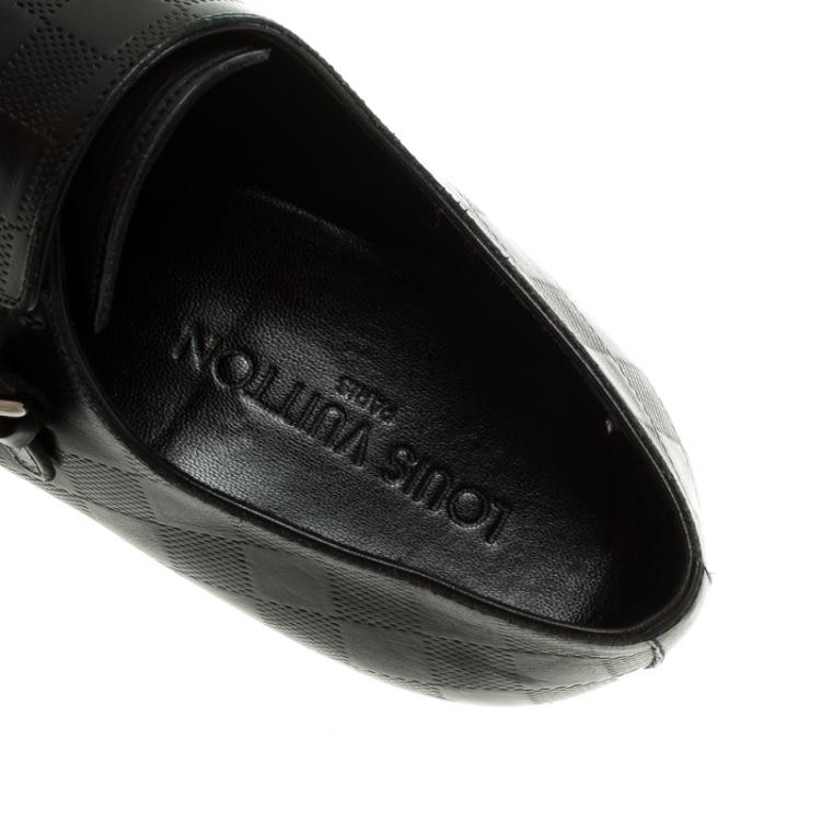 Pre Owned Louis Vuitton Black Infini Leather Buckle Derby Shoes Size 42