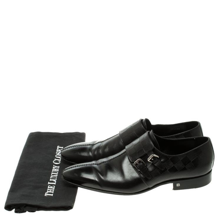 Pre Owned Louis Vuitton Black Infini Leather Buckle Derby Shoes Size 42