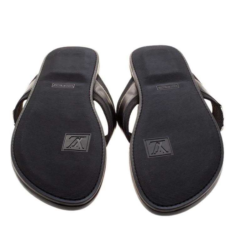 Pre Owned Louis Vuitton Black Fabric and Leather Hamptons Thong Sandals Size 44