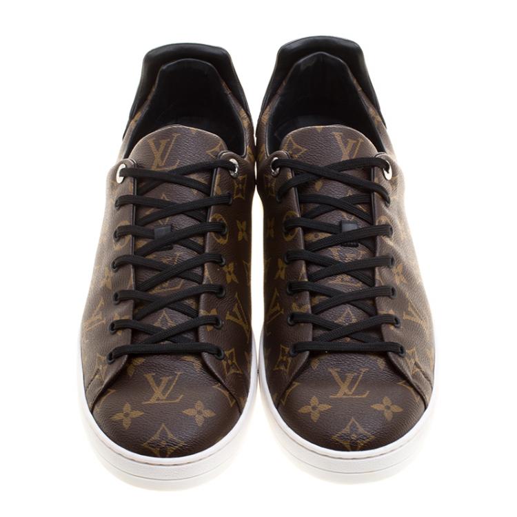 Pre Owned Louis Vuitton Brown Monogram Canvas and Black Leather Frontrow Low Top Sneakers Size 47