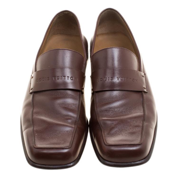 Pre Owned Louis Vuitton Brown Leather Square Toe Loafers Size 44
