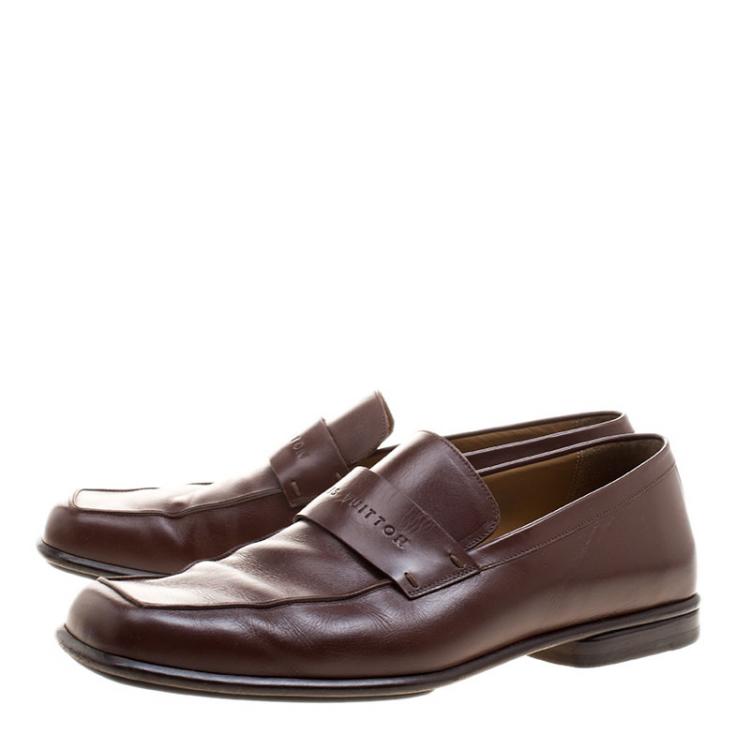 Pre Owned Louis Vuitton Brown Leather Square Toe Loafers Size 44