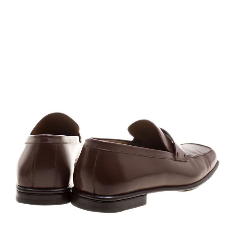 Pre Owned Louis Vuitton Brown Leather Square Toe Loafers Size 44
