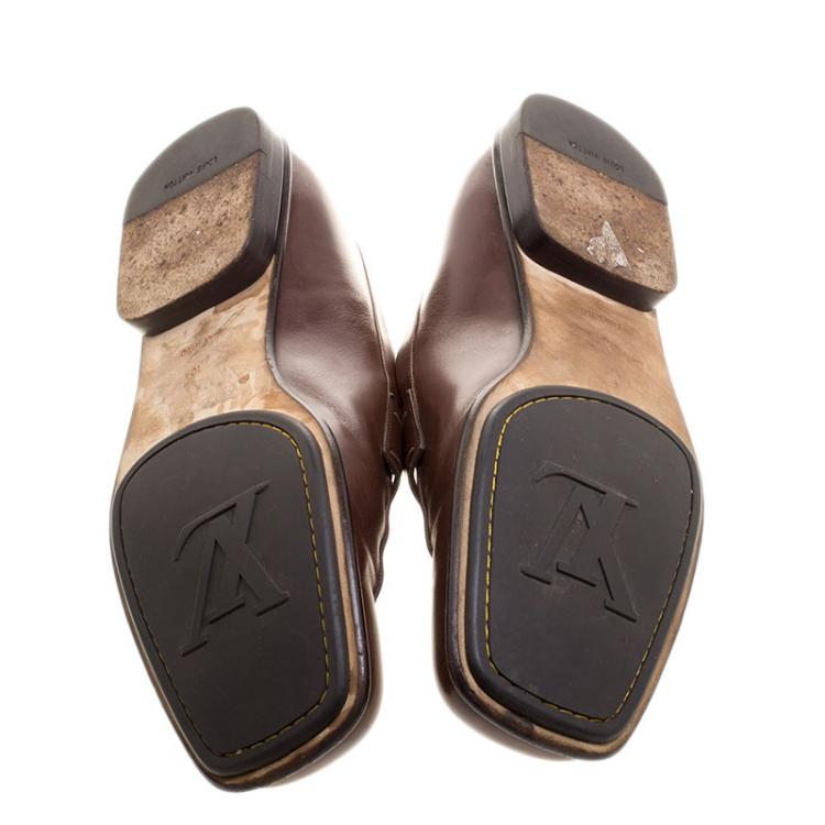 Pre Owned Louis Vuitton Brown Leather Square Toe Loafers Size 44