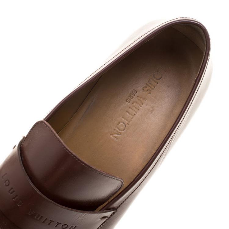 Pre Owned Louis Vuitton Brown Leather Square Toe Loafers Size 44