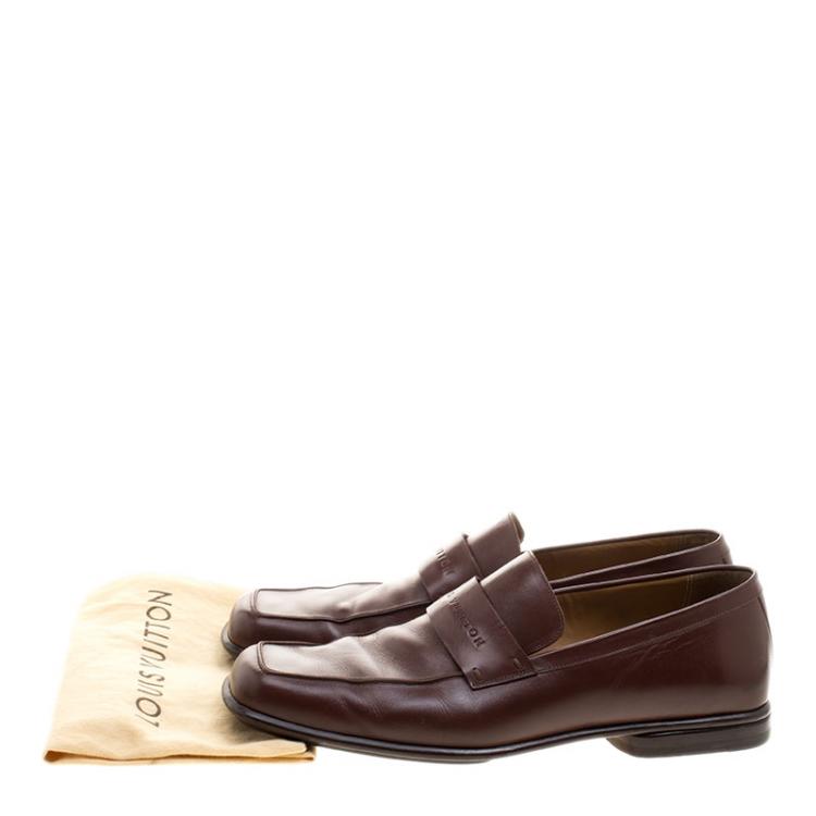 Pre Owned Louis Vuitton Brown Leather Square Toe Loafers Size 44