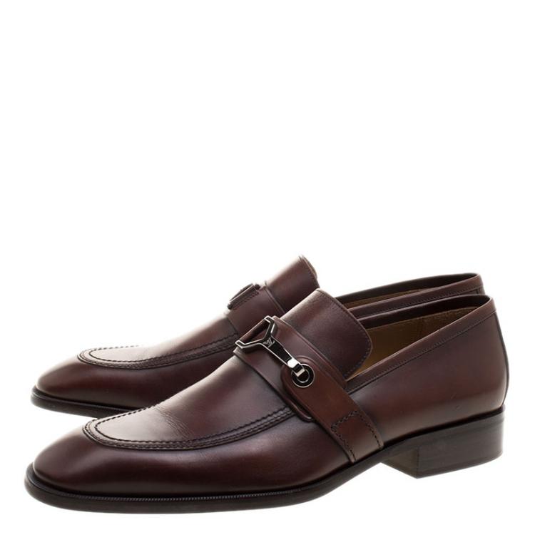 مملوكة مسبقًا Louis Vuitton Brown Leather Buckle Detail Loafers Size 44.5