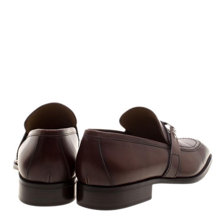 مملوكة مسبقًا Louis Vuitton Brown Leather Buckle Detail Loafers Size 44.5