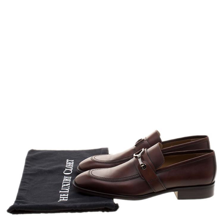 مملوكة مسبقًا Louis Vuitton Brown Leather Buckle Detail Loafers Size 44.5