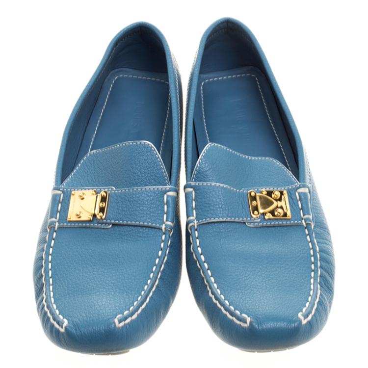 Pre Owned Louis Vuitton Blue Suhali Leather Lombok Driving Loafers Size 40.5