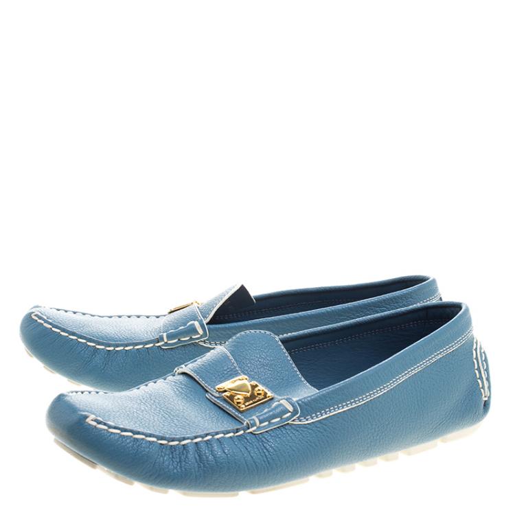 Pre Owned Louis Vuitton Blue Suhali Leather Lombok Driving Loafers Size 40.5