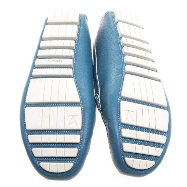 Pre Owned Louis Vuitton Blue Suhali Leather Lombok Driving Loafers Size 40.5