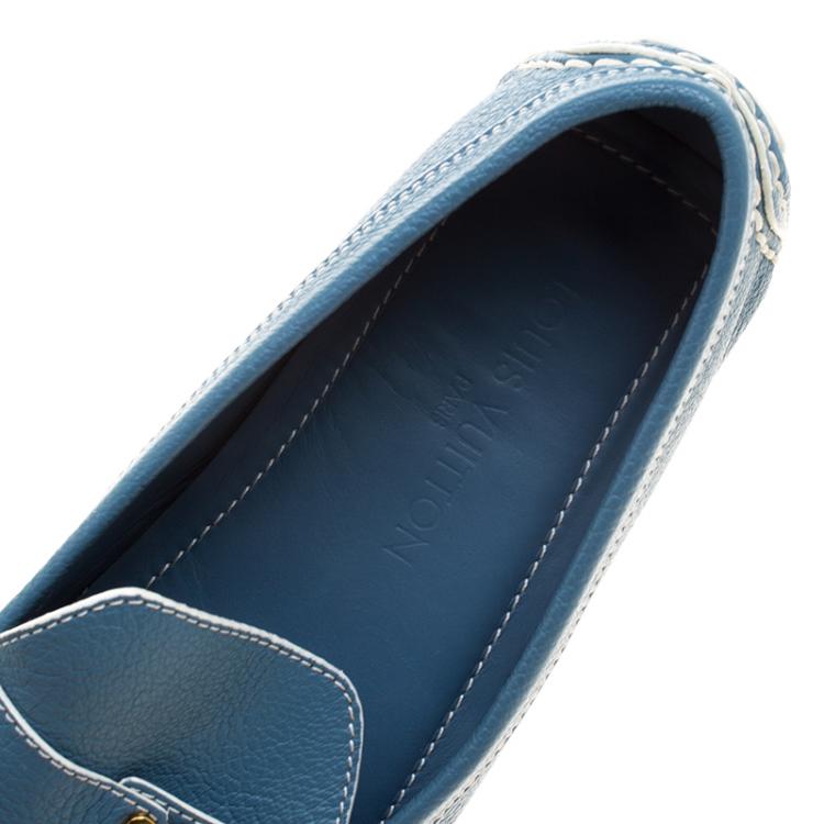 Pre Owned Louis Vuitton Blue Suhali Leather Lombok Driving Loafers Size 40.5