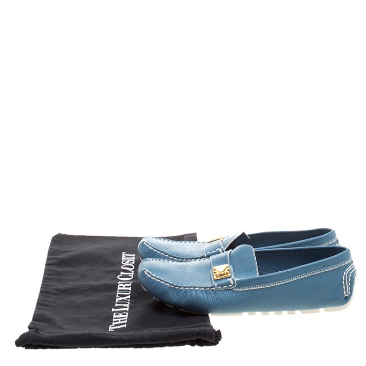 Pre Owned Louis Vuitton Blue Suhali Leather Lombok Driving Loafers Size 40.5