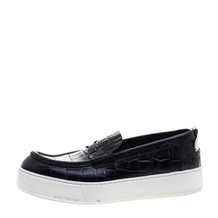 Louis Vuitton Black Croc Embossed Leather Slip on Sneakers Size 40.5 Louis  Vuitton