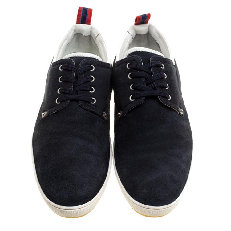 Pre Owned Louis Vuitton Blue Suede and Fabric Sneakers Size 43.5