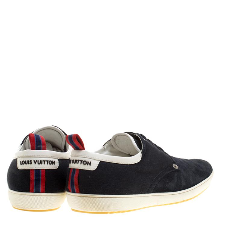 Pre Owned Louis Vuitton Blue Suede and Fabric Sneakers Size 43.5