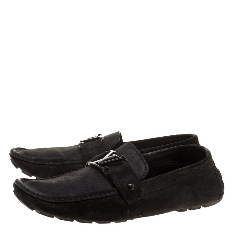Pre Owned Louis Vuitton Black Suede Monte Carlo Loafers Size 43