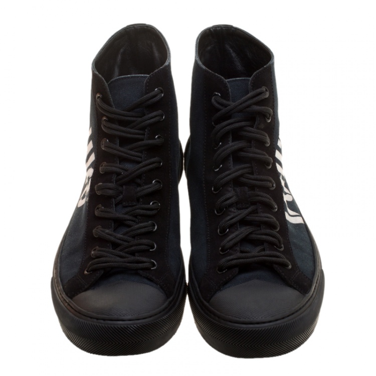 Pre Owned Louis Vuitton Blue Canvas Tattoo High Top Sneakers Size 42.5