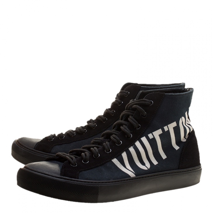 Pre Owned Louis Vuitton Blue Canvas Tattoo High Top Sneakers Size 42.5