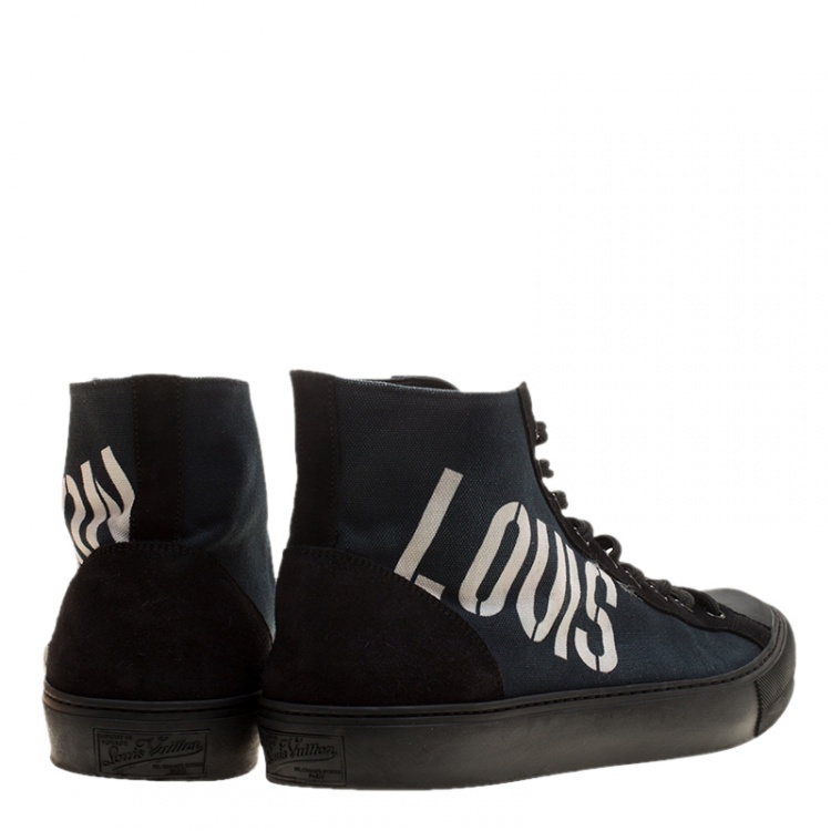 Pre Owned Louis Vuitton Blue Canvas Tattoo High Top Sneakers Size 42.5