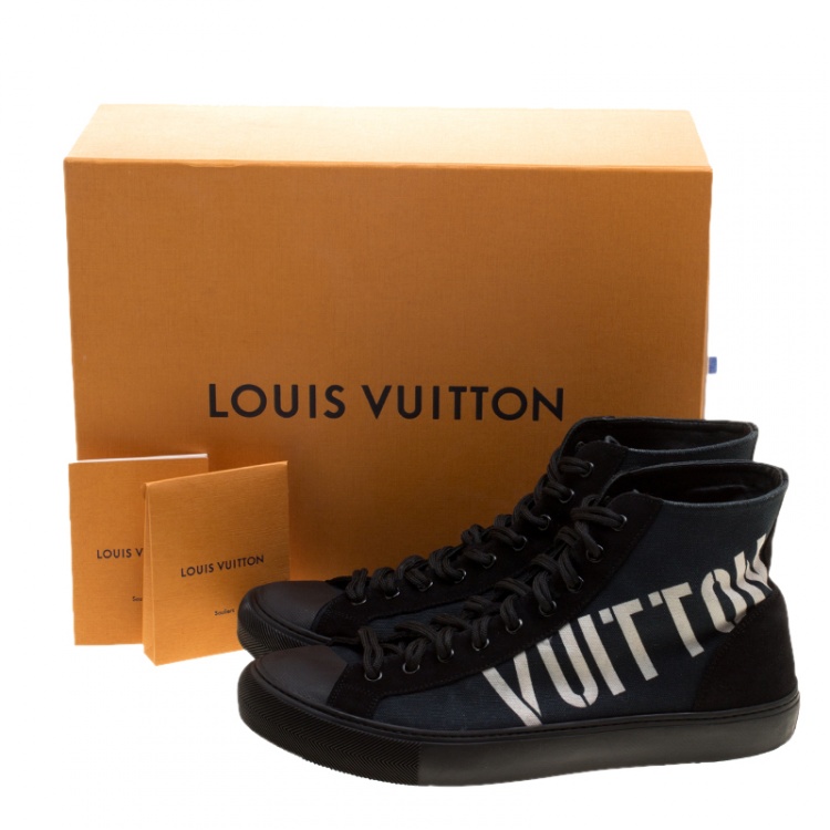 Pre Owned Louis Vuitton Blue Canvas Tattoo High Top Sneakers Size 42.5