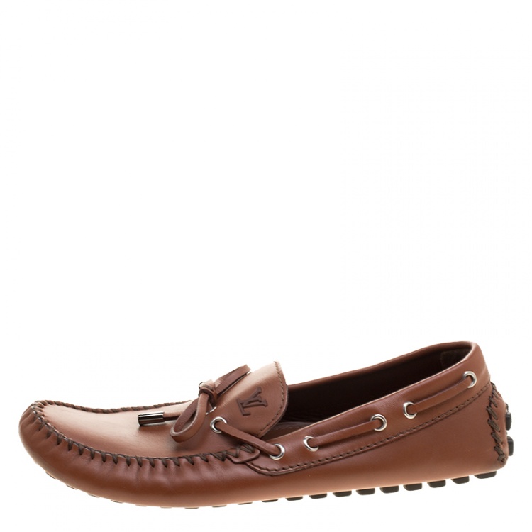 Pre Owned Louis Vuitton Brown Leather Arizona Loafers Size 42