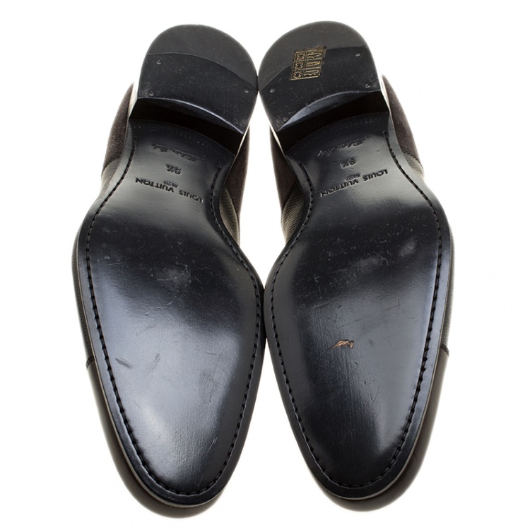 Pre Owned Louis Vuitton Grey Suede and Leather Ardoise Atlas Oxfords Size 43.5