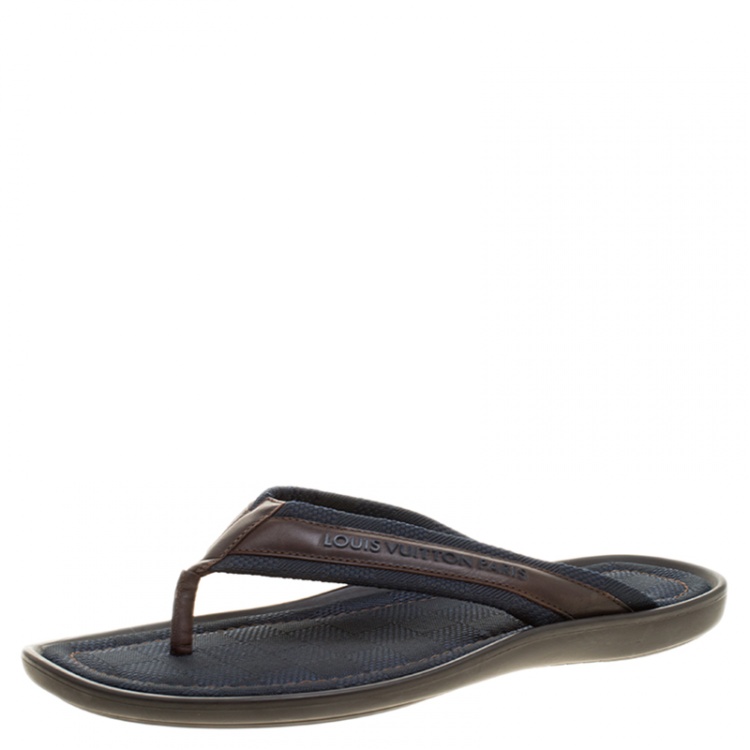 Pre Owned Louis Vuitton Two Tone Damier Canvas and Leather Thong Sandals Size 43.5