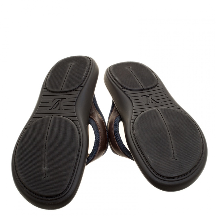Pre Owned Louis Vuitton Two Tone Damier Canvas and Leather Thong Sandals Size 43.5