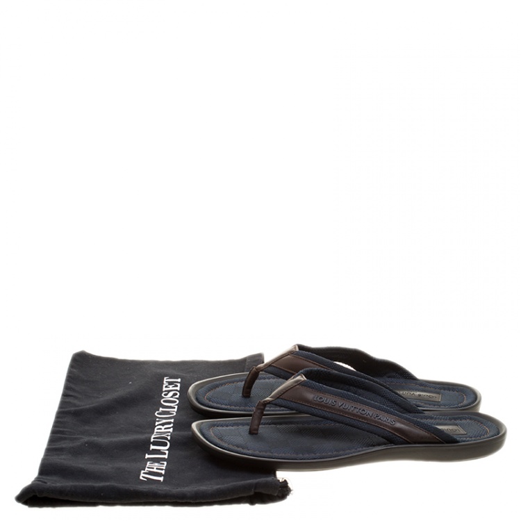 Pre Owned Louis Vuitton Two Tone Damier Canvas and Leather Thong Sandals Size 43.5