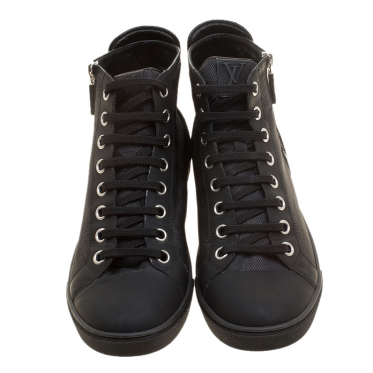 Pre Owned Louis Vuitton Damier Graphite Fabric and Suede Trim Zip Up High Top Sneakers Size 41