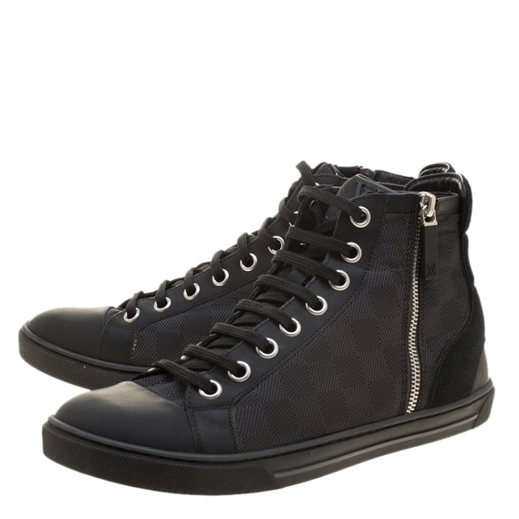 Pre Owned Louis Vuitton Damier Graphite Fabric and Suede Trim Zip Up High Top Sneakers Size 41