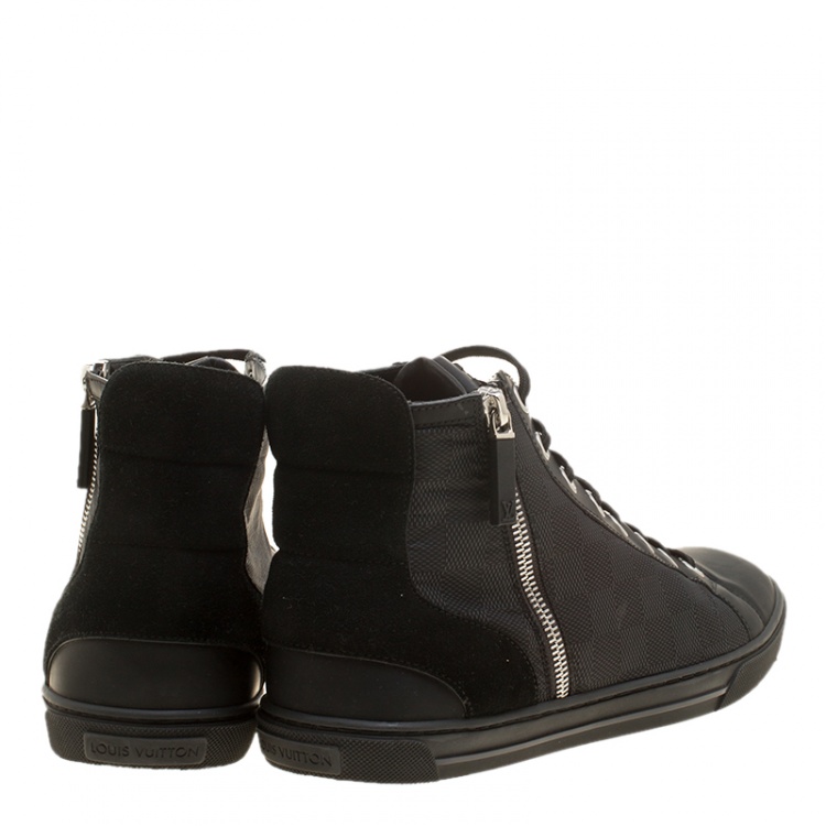 Pre Owned Louis Vuitton Damier Graphite Fabric and Suede Trim Zip Up High Top Sneakers Size 41