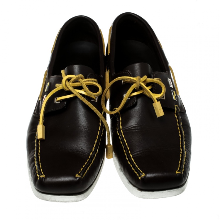 Pre Owned Louis Vuitton Brown Leather Boat Loafers Size 42