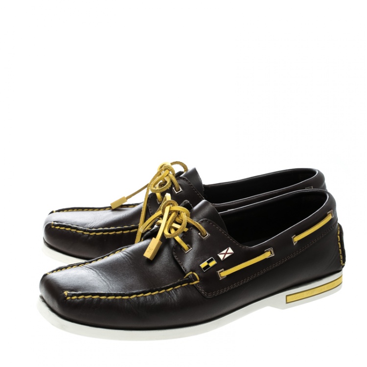 Pre Owned Louis Vuitton Brown Leather Boat Loafers Size 42