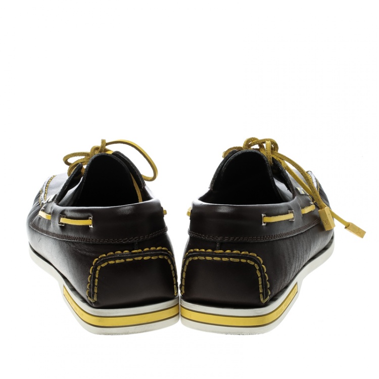 Pre Owned Louis Vuitton Brown Leather Boat Loafers Size 42